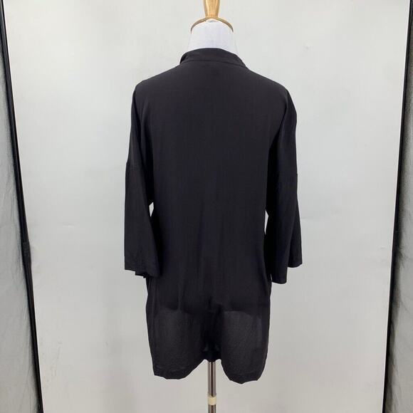 J Crew Blouse Women XS Extra Small Black Silk High Low Drop Shoulder Half Sleeve - Picture 7 of 12